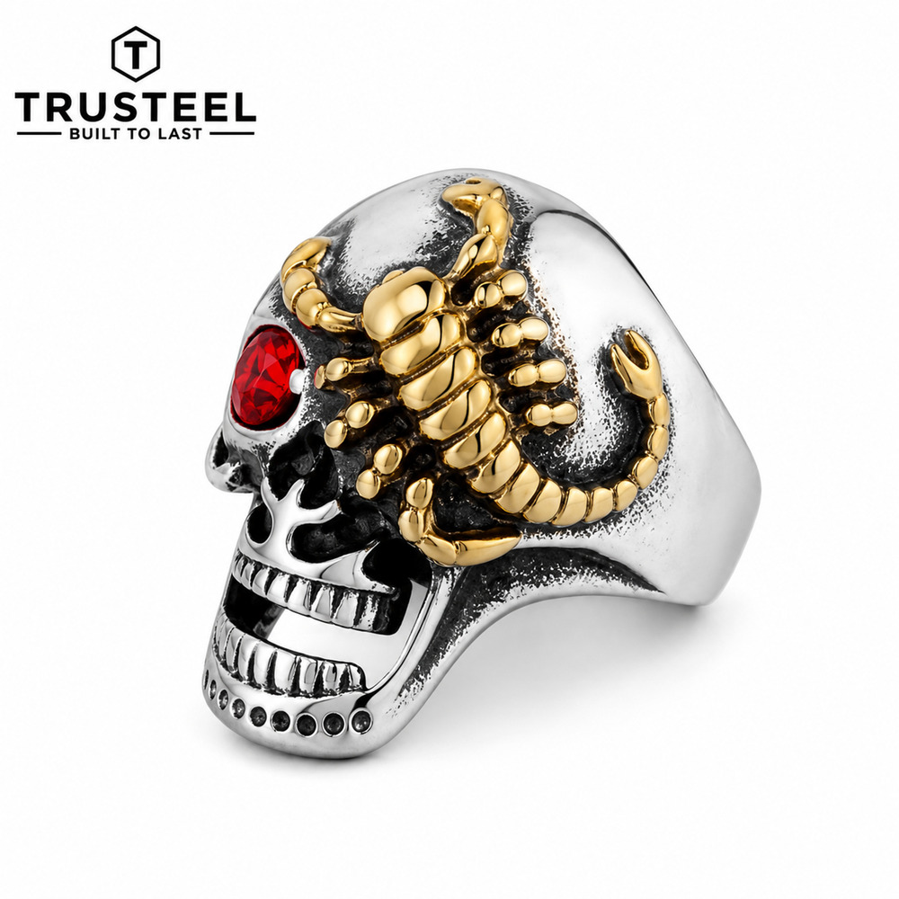 Men’s Skull Ring Red CZ Eye 316L Stainless Steel Gothic Biker Punk Size 11